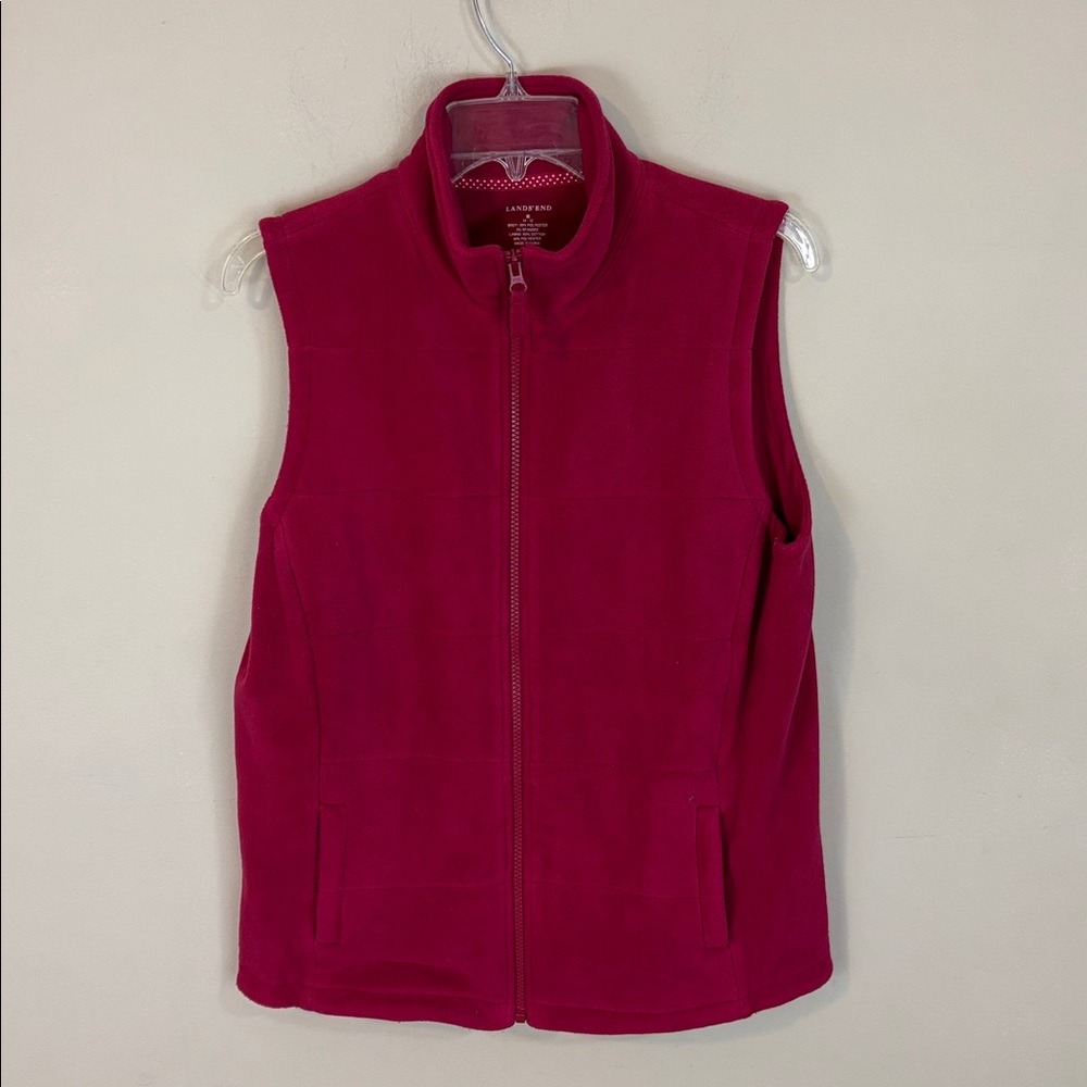 Lands’ End Red Fleece Lined Full Zip Vest Size M 10-12